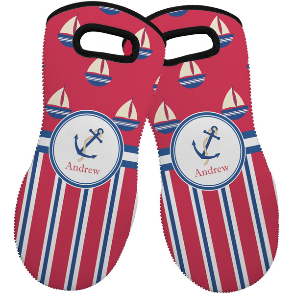 Custom Sail Boats & Stripes Neoprene Oven Mitts - Set of 2 w/ Name or Text