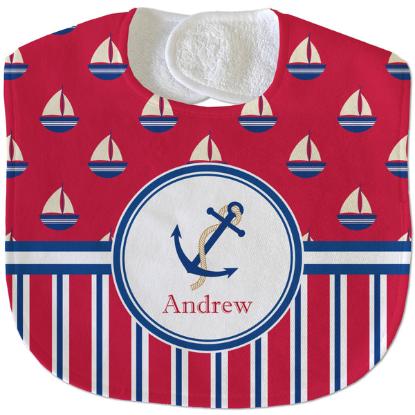 Sail Boats & Stripes New Baby Bib - Closed and Folded