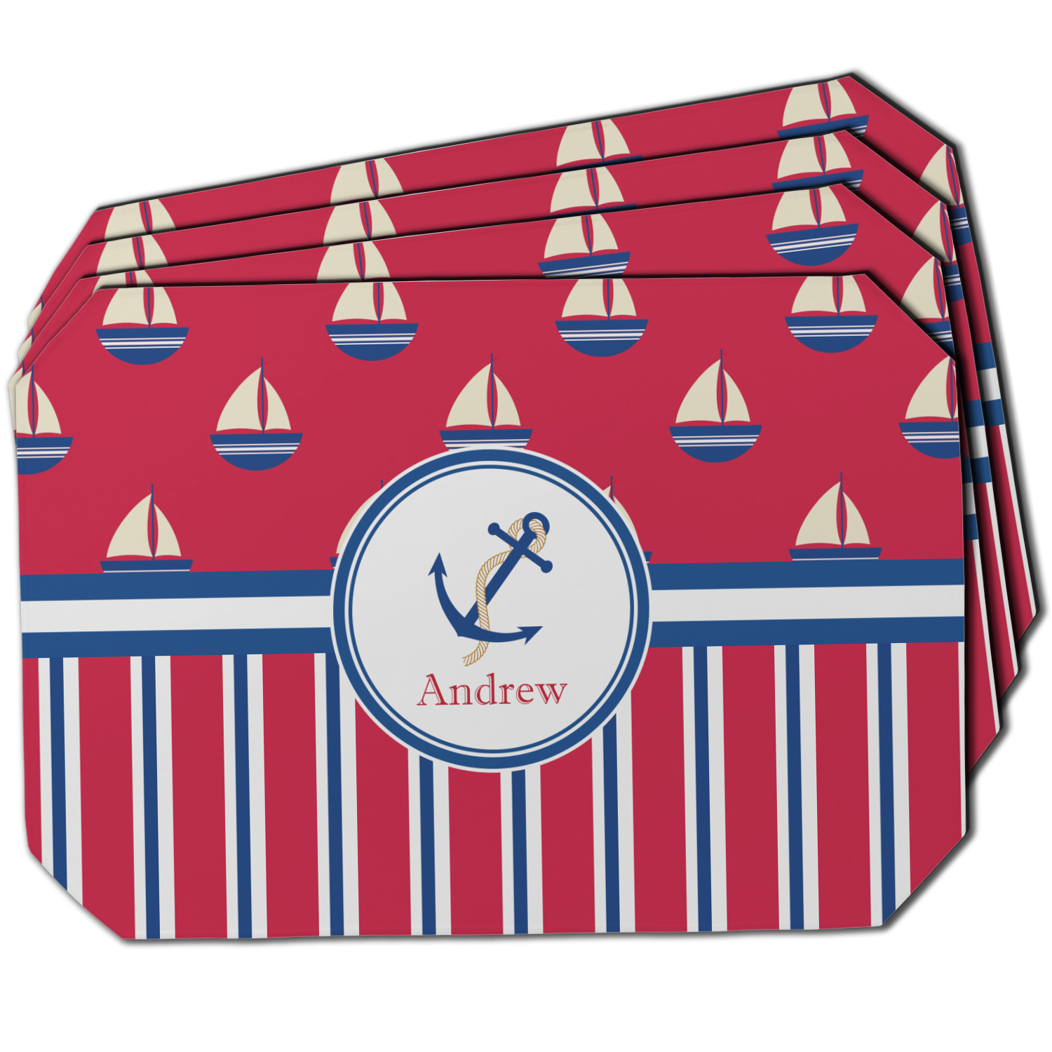 Custom Sail Boats & Stripes Dining Table Mat - Octagon w/ Name or Text | YouCustomizeIt