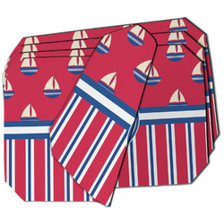 Sail Boats & Stripes Dining Table Mat - Octagon - Set of 4 (Double-SIded) w/ Name or Text