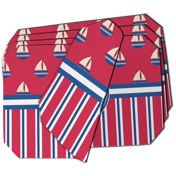Custom Sail Boats & Stripes Dining Table Mat - Octagon - Set of 4 (Double-SIded) w/ Name or Text