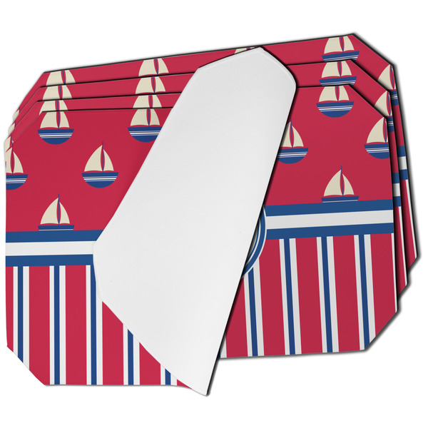 Custom Sail Boats & Stripes Dining Table Mat - Octagon - Set of 4 (Single-Sided) w/ Name or Text