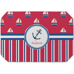 Sail Boats & Stripes Dining Table Mat - Octagon (Single-Sided) w/ Name or Text