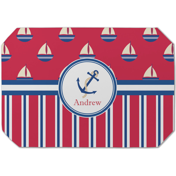 Custom Sail Boats & Stripes Dining Table Mat - Octagon (Single-Sided) w/ Name or Text