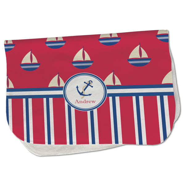 Custom Sail Boats & Stripes Burp Cloth - Fleece w/ Name or Text