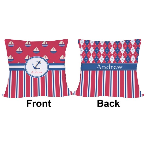 Sail Boats & Stripes Outdoor Pillow - 18x18
