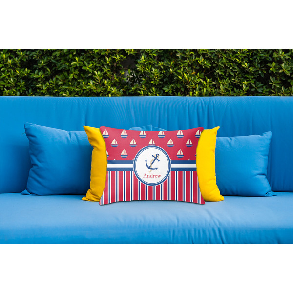 Sail Boats & Stripes Outdoor Throw Pillow  - LIFESTYLE (Rectangular - 20x14)