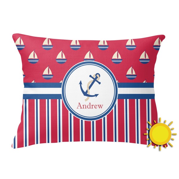 Custom Sail Boats & Stripes Outdoor Throw Pillow (Rectangular) (Personalized)