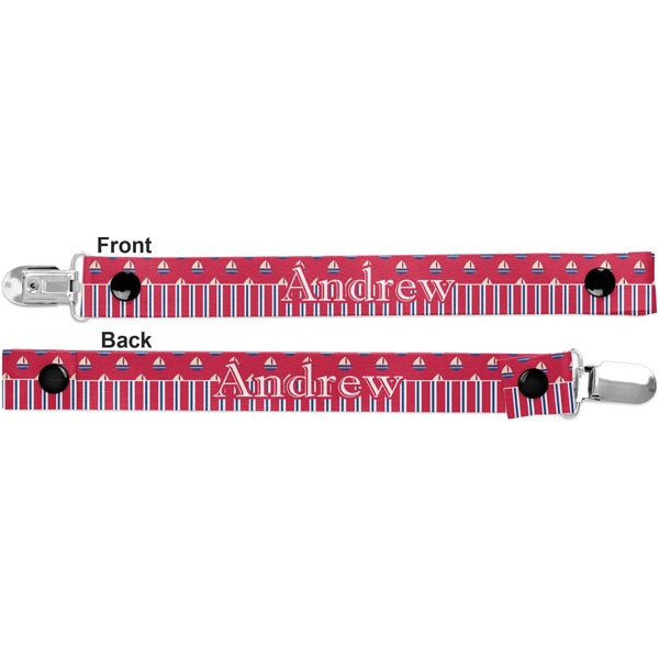 Sail Boats & Stripes Pacifier Clip - Front and Back