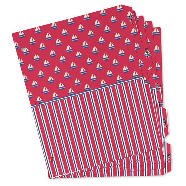 Custom Sail Boats & Stripes Binder Tab Divider - Set of 5 (Personalized)