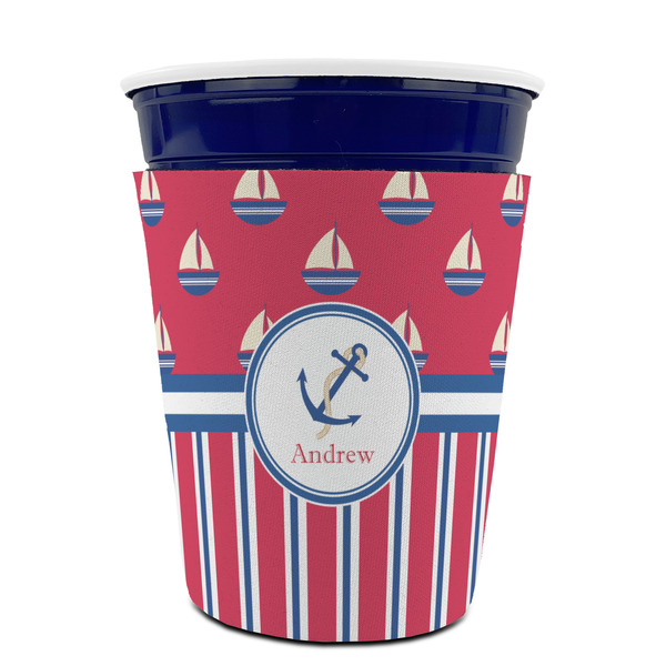 Sail Boats & Stripes Party Cup Sleeves - without bottom - FRONT (on cup)