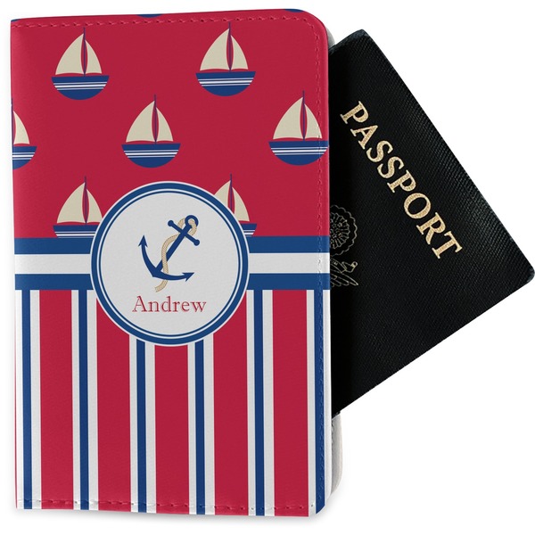 Custom Sail Boats & Stripes Passport Holder - Fabric (Personalized)