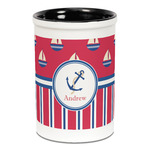 Sail Boats & Stripes Ceramic Pencil Holders - Black
