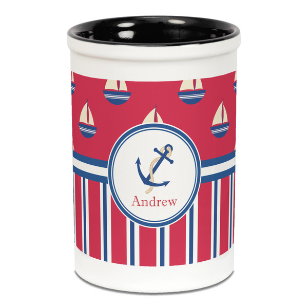 Sail Boats & Stripes Pencil Holder - Black
