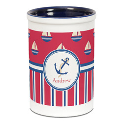 Sail Boats & Stripes Ceramic Pencil Holders - Blue