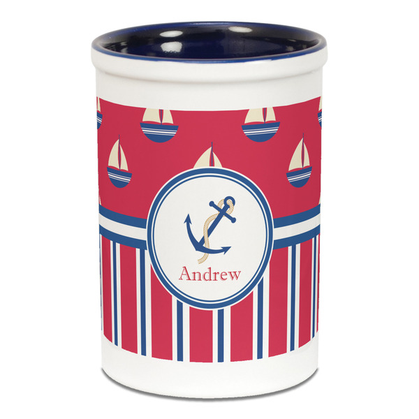 Sail Boats & Stripes Pencil Holder - Blue