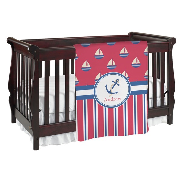 Custom Sail Boats & Stripes Baby Blanket (Single Sided) (Personalized)