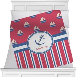 Sail Boats & Stripes Minky Blanket - Twin / Full - 80"x60" - Single Sided (Personalized)