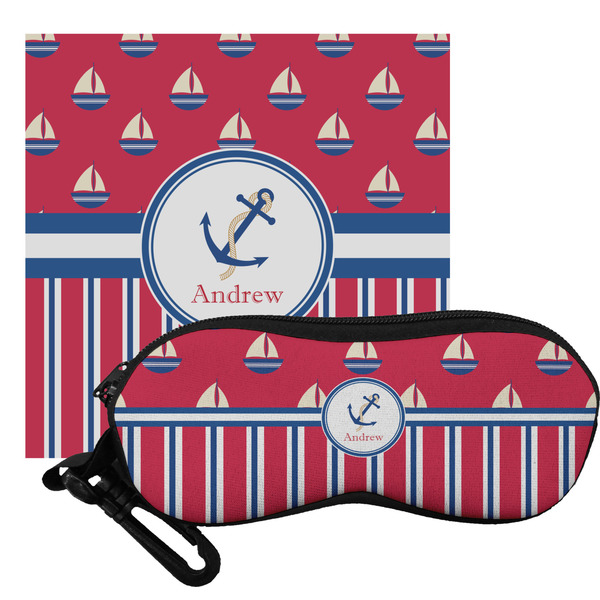 Custom Sail Boats & Stripes Eyeglass Case & Cloth (Personalized)