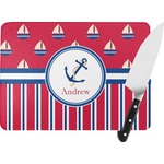 Sail Boats & Stripes Rectangular Glass Cutting Board (Personalized)