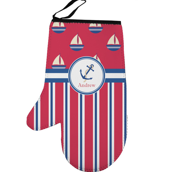 Sail Boats & Stripes Personalized Oven Mitt - Left