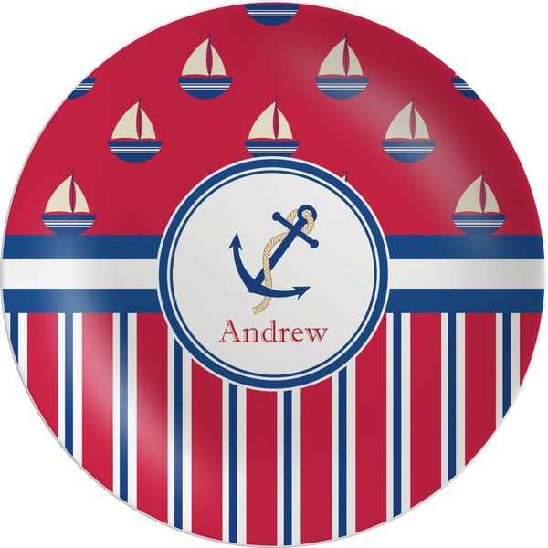 Custom Sail Boats & Stripes Melamine Plate (Personalized)
