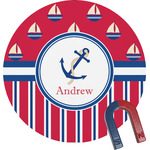Sail Boats & Stripes Round Fridge Magnet (Personalized)