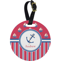 Sail Boats & Stripes Plastic Luggage Tag - Round (Personalized)