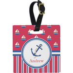 Sail Boats & Stripes Plastic Luggage Tag - Square w/ Name or Text