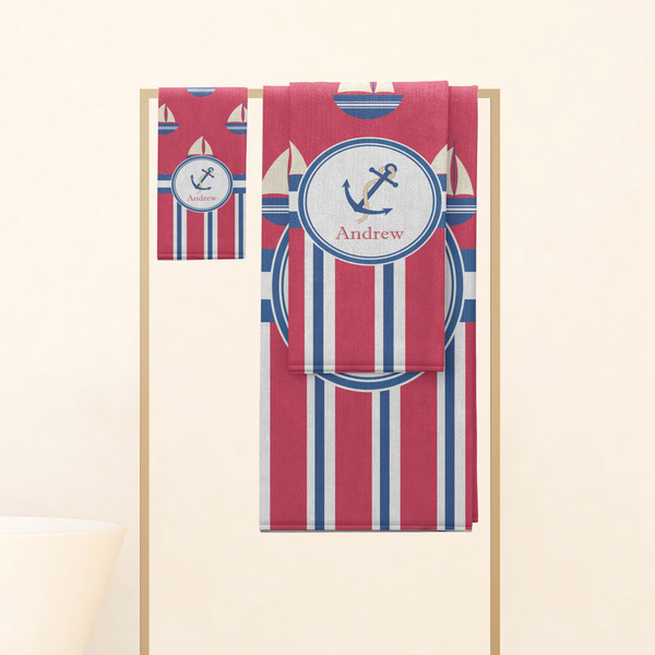 Sail Boats & Stripes Personalized Towel Set