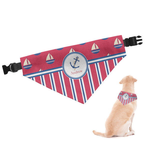 Custom Sail Boats & Stripes Dog Bandana - Medium (Personalized)