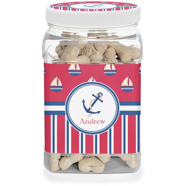 Custom Sail Boats & Stripes Dog Treat Jar (Personalized)