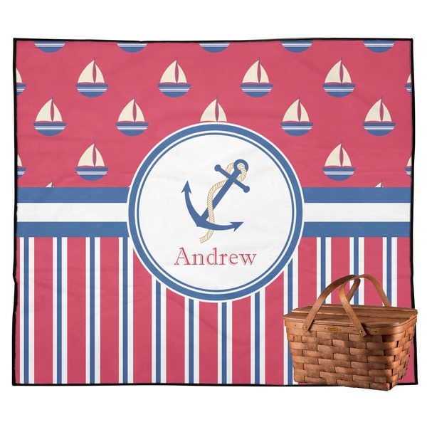 Custom Sail Boats & Stripes Outdoor Picnic Blanket (Personalized)