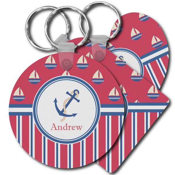 Custom Sail Boats & Stripes Plastic Keychain (Personalized)