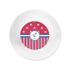 Sail Boats & Stripes Plastic Party Appetizer & Dessert Plates - 6" (Personalized)