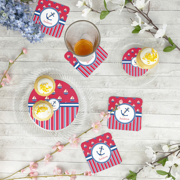 Sail Boats & Stripes Plastic Party Appetizer & Dessert Plates - In Context