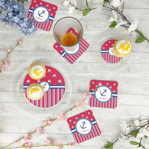 Sail Boats & Stripes Plastic Party Dinner Plates - In Context