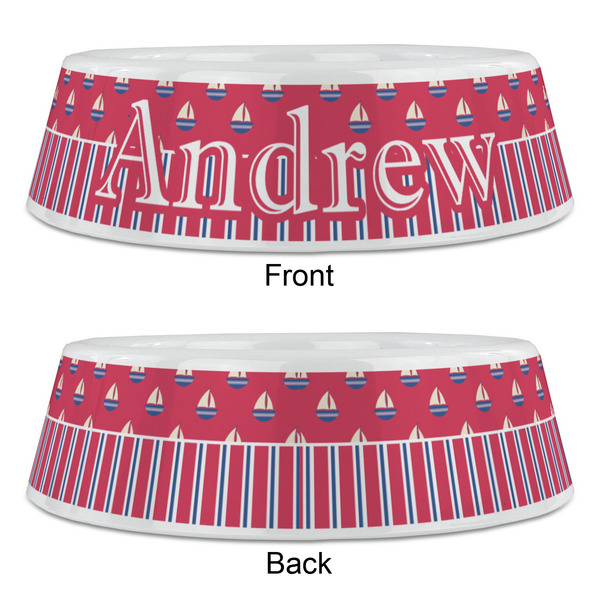 Sail Boats & Stripes Plastic Pet Bowls - Large - APPROVAL