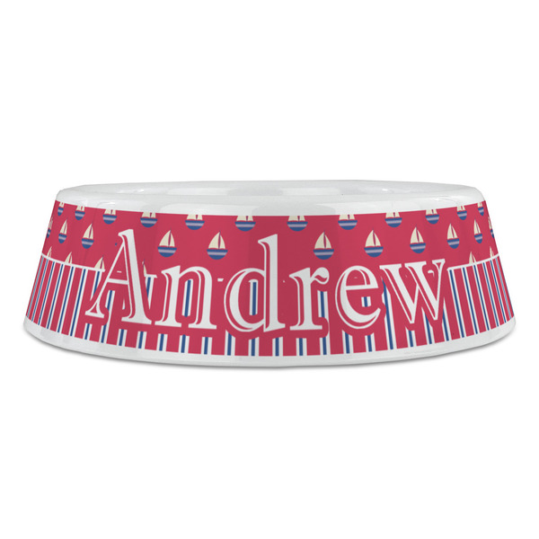 Sail Boats & Stripes Plastic Pet Bowls - Large - FRONT