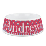 Sail Boats & Stripes Plastic Dog Bowl (Personalized)