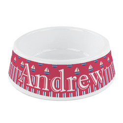 Sail Boats & Stripes Plastic Dog Bowl - Small (Personalized)