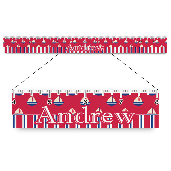 Custom Sail Boats & Stripes Plastic Ruler - 12" (Personalized)