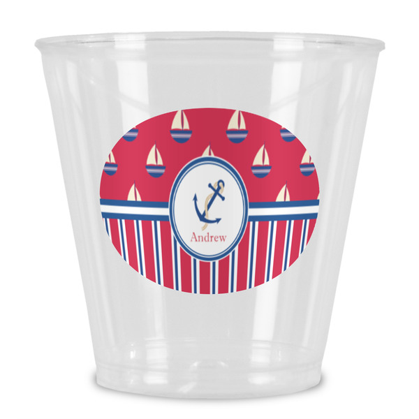 Custom Sail Boats & Stripes Plastic Shot Glass (Personalized)