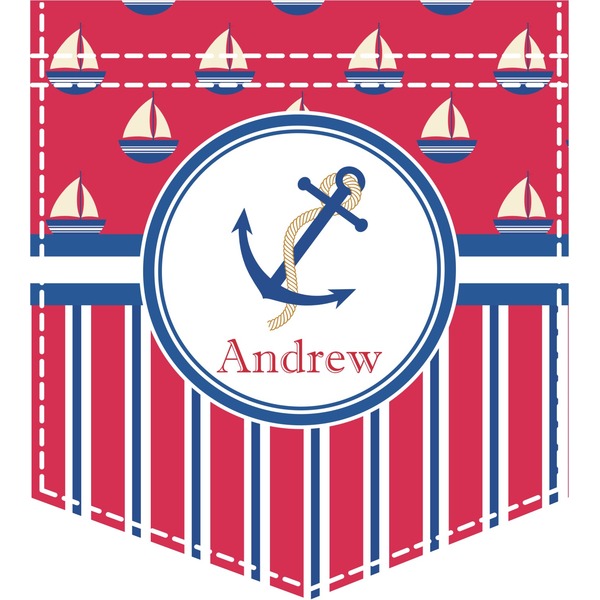 Custom Sail Boats & Stripes Iron On Faux Pocket (Personalized)