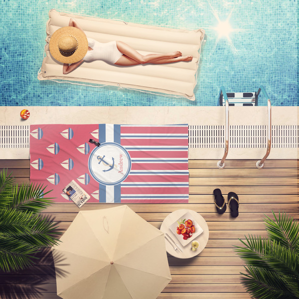 Sail Boats & Stripes Pool Towel Lifestyle