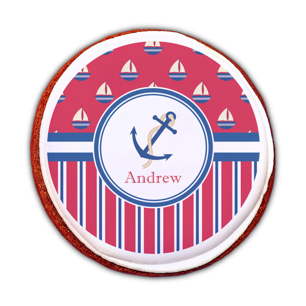 Sail Boats & Stripes Printed Icing Circle - Medium - On Cookie