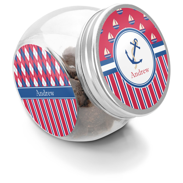 Custom Sail Boats & Stripes Puppy Treat Jar (Personalized)