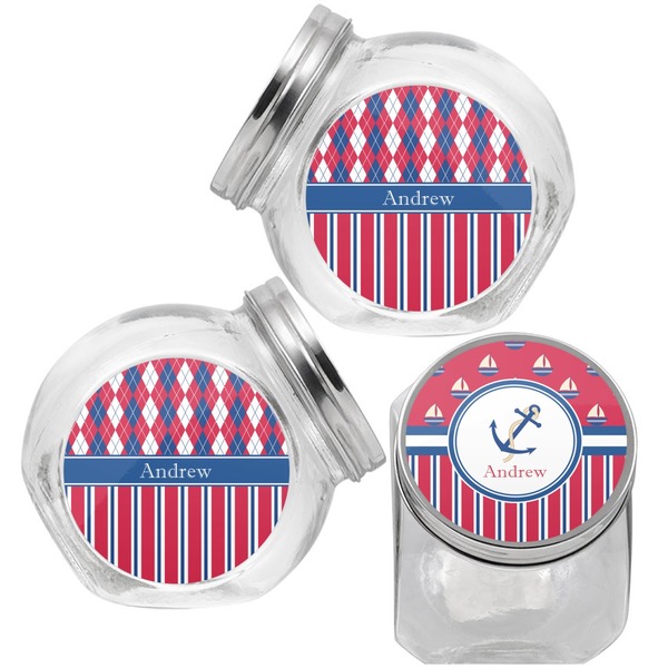 Sail Boats & Stripes Puppy Treat Jar - Top Left Right