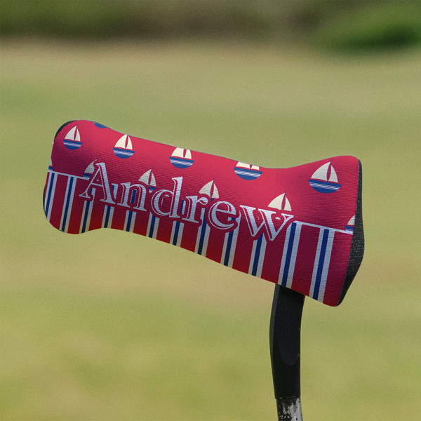 Sail Boats & Stripes Putter Cover - On Putter