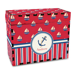 Sail Boats & Stripes Wood Recipe Box - Full Color Print (Personalized)